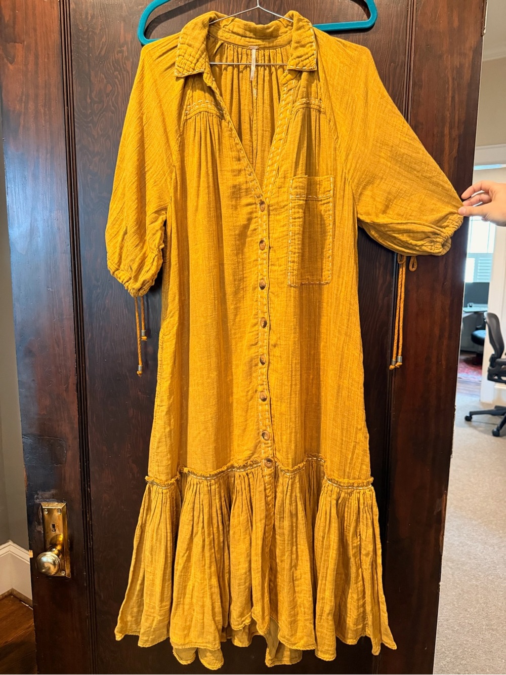 Free People Mustard Button-Front Maxi Dress